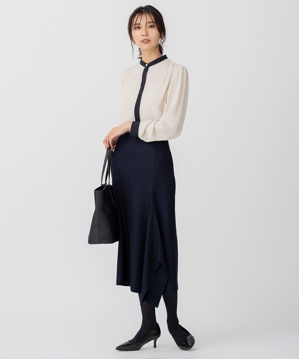 23区 S ウール圧縮スムース アシンメトリー フレアスカート 