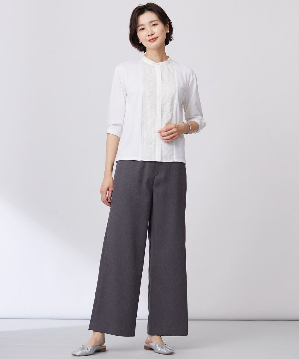 J.PRESS LADIES L 【洗える】エンブロシャツジャージー ブラウスライク カットソー 