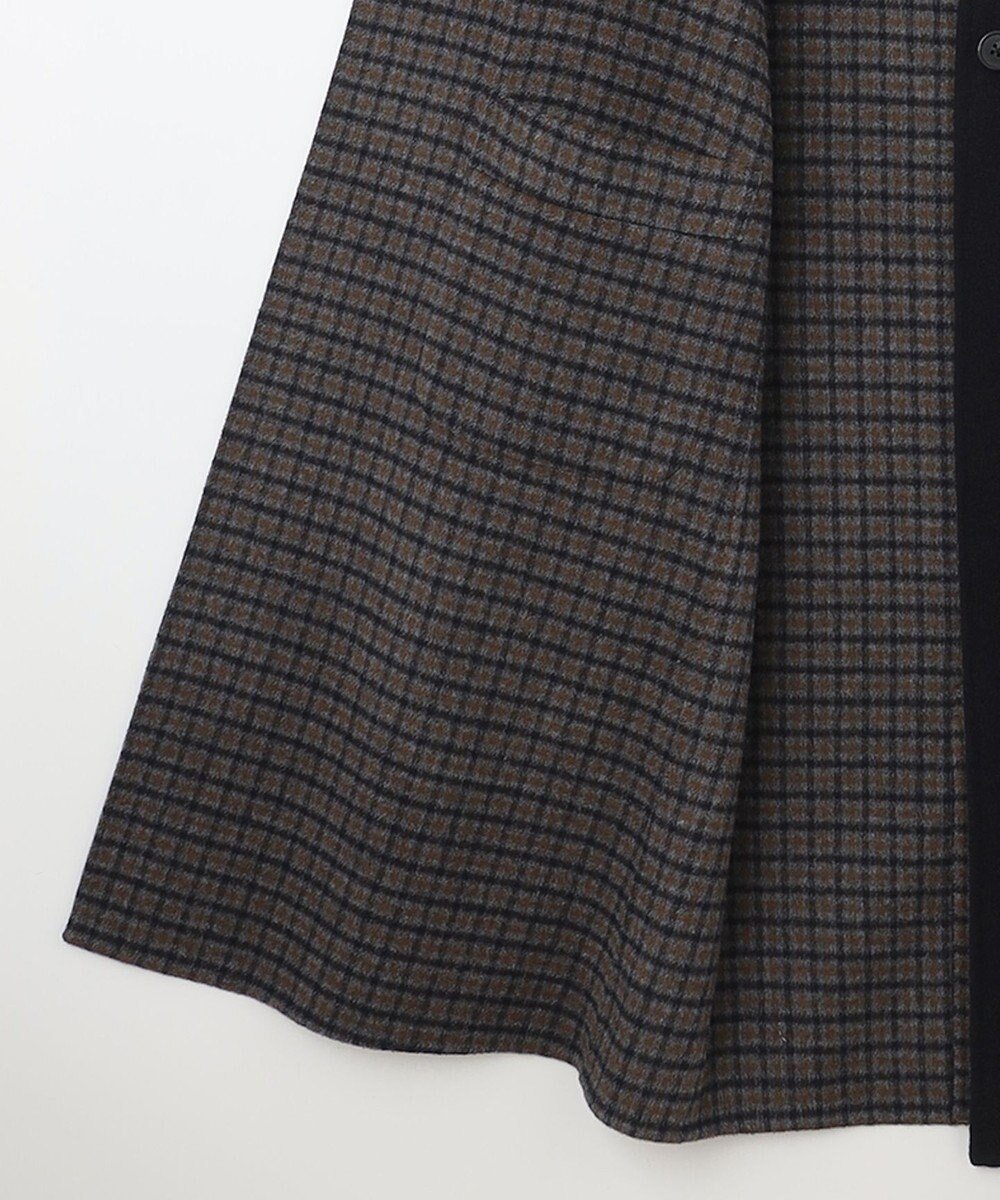 J.PRESS LADIES S 【リバーシブル】ウールナイロン リバーチェック ノーカラー ロングコート 