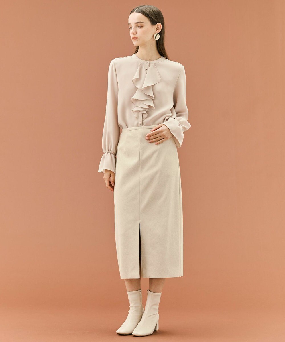 BEIGE， 【WEB限定・洗える】CLARION / バンドカラーフリルブラウス 