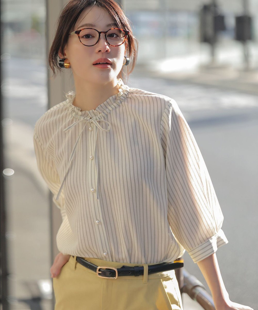 ANY SIS 【2WAY】スムージーポリエステル フリルネック ブラウス 