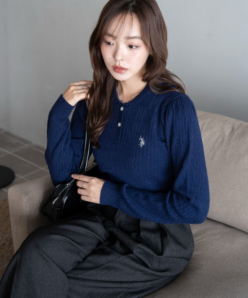 WEGO 【WEB限定/25年秋冬新作】別注USPOLOケーブルニットポロ 