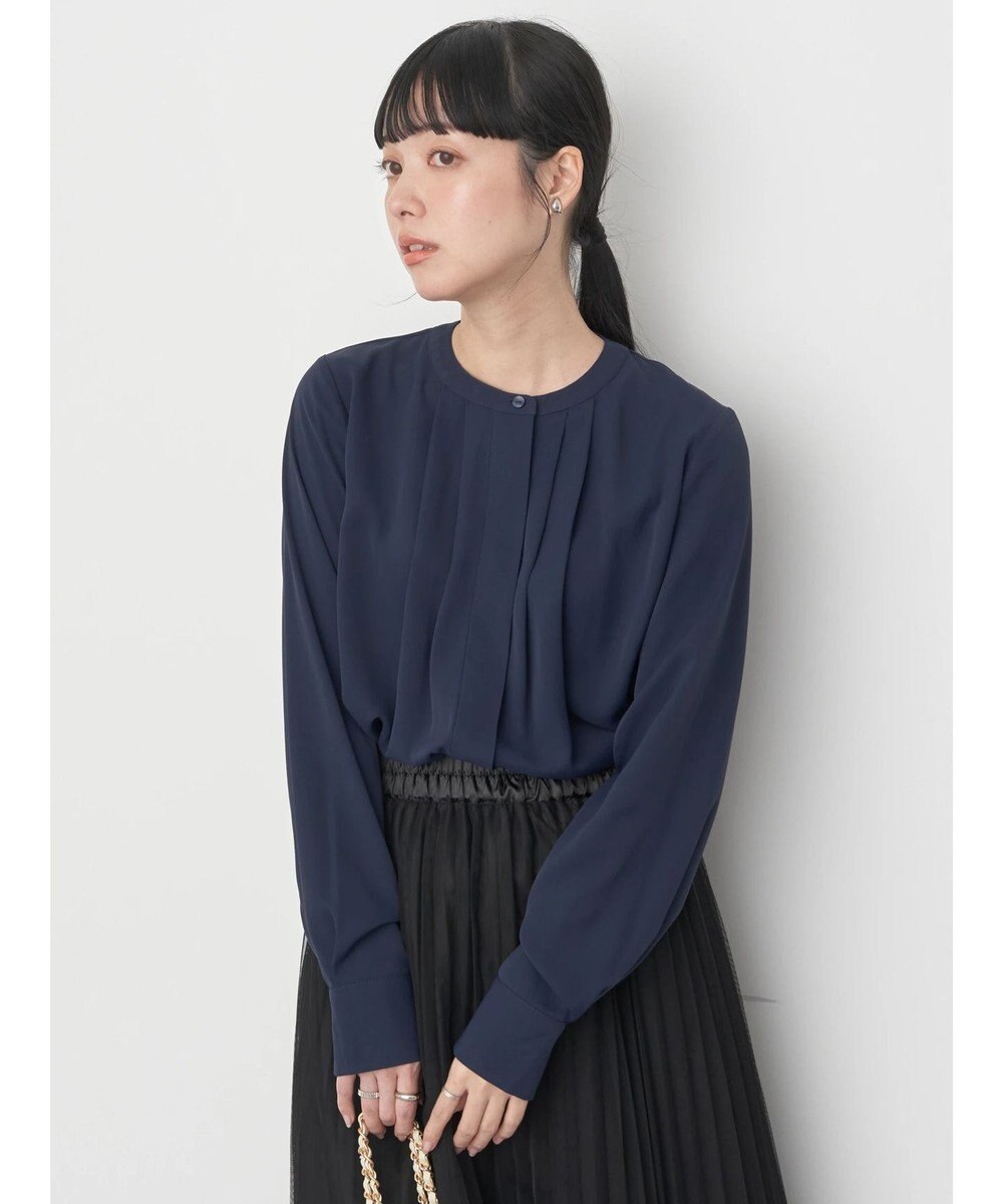 earth music&ecology ノーカラーフロントタックブラウス 