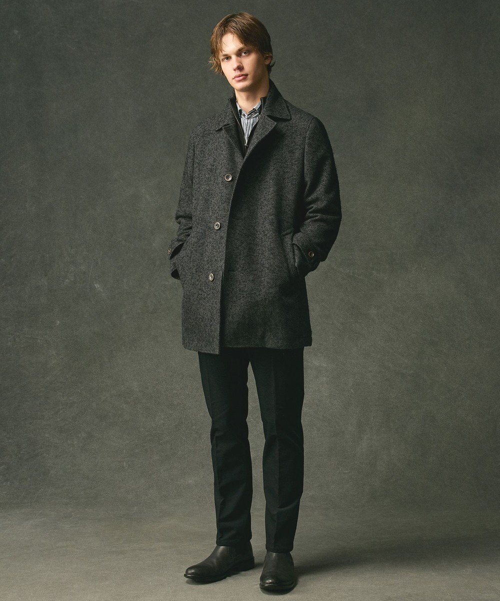 JOSEPH ABBOUD 【尾州産カシミヤブレンド素材/軽量】カシミヤブレンドアルパカヘリンボーン ステンカラーコート 