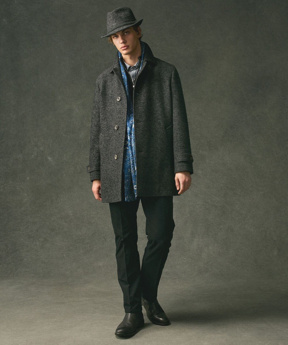 JOSEPH ABBOUD 【尾州産カシミヤブレンド素材/軽量】カシミヤブレンドアルパカヘリンボーン ステンカラーコート 