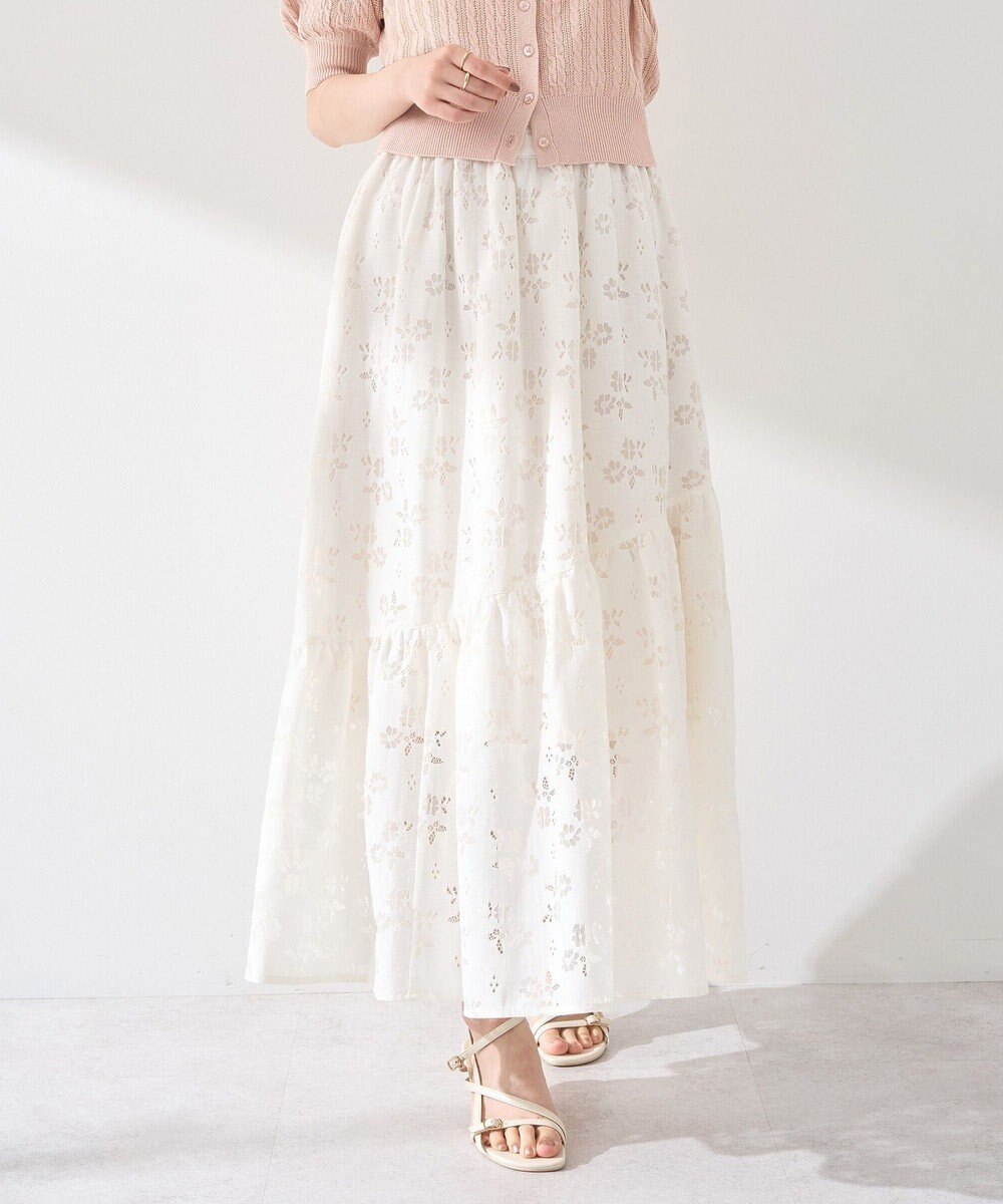 earth music&ecology 透かし花柄フレアスカート 