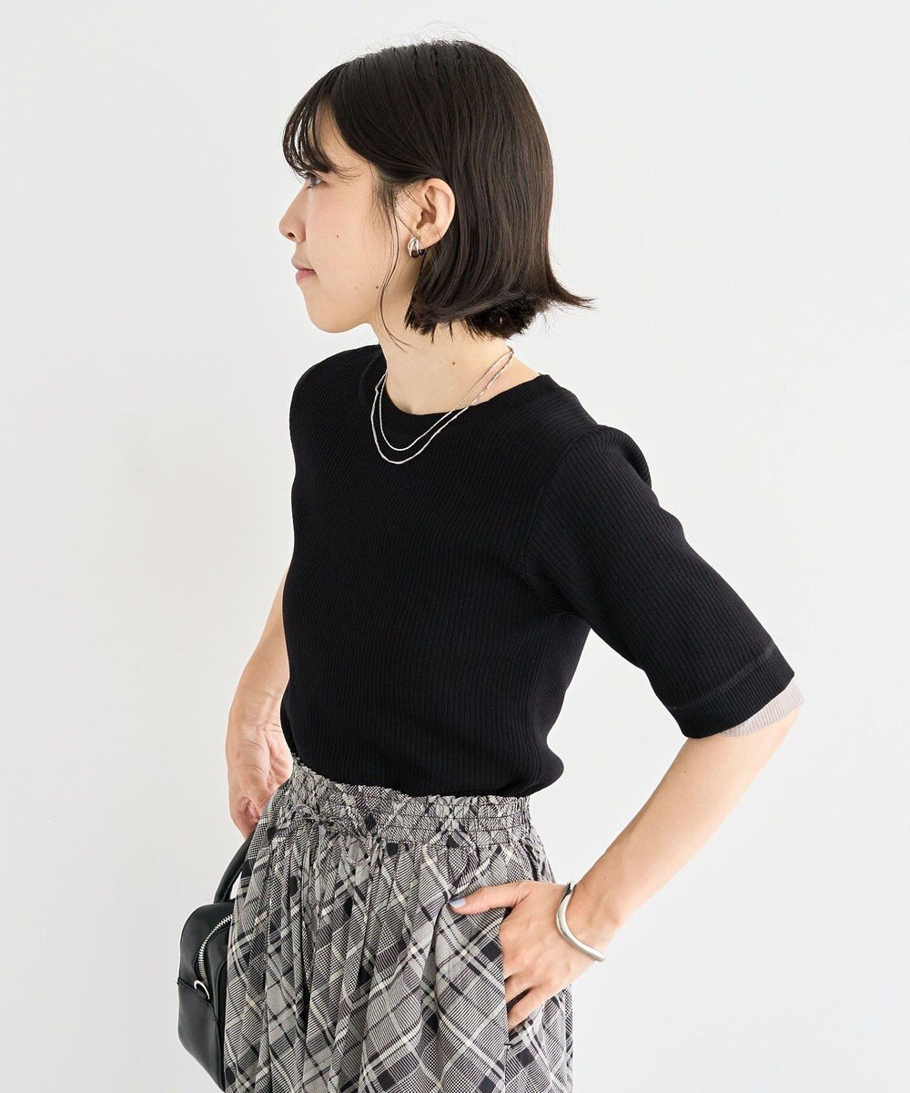 Green Parks 袖レイヤー５分袖ニットプルオーバー 