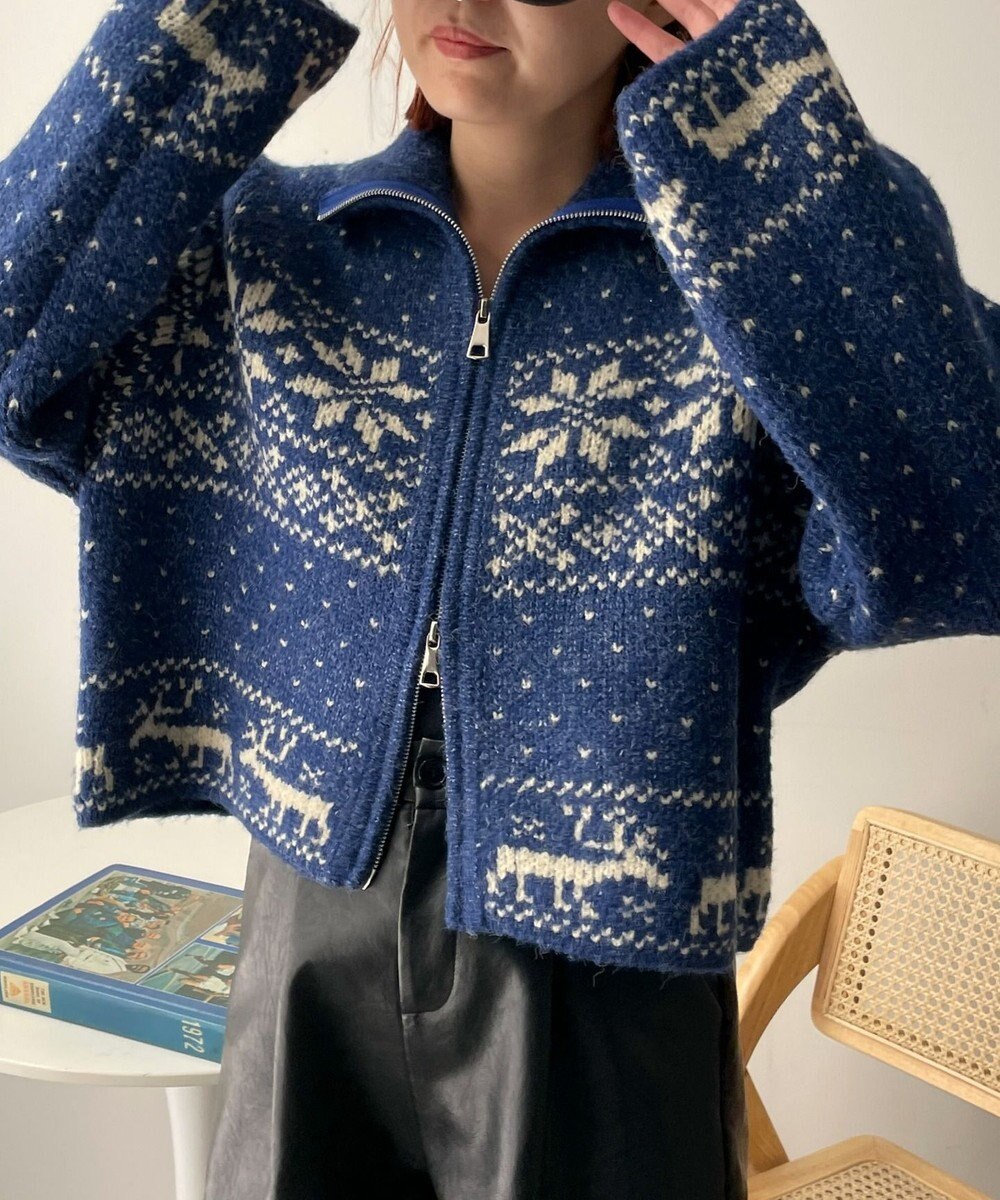 WEGO 雪柄ZIPニット 