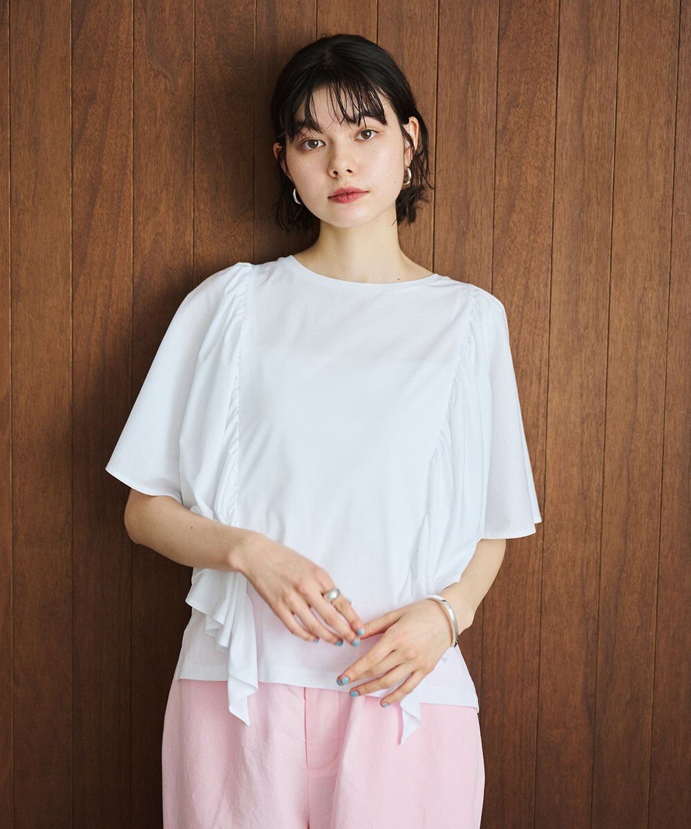 #Newans 【乾燥機可能/接触冷感】ラッフルフリルカットソー 