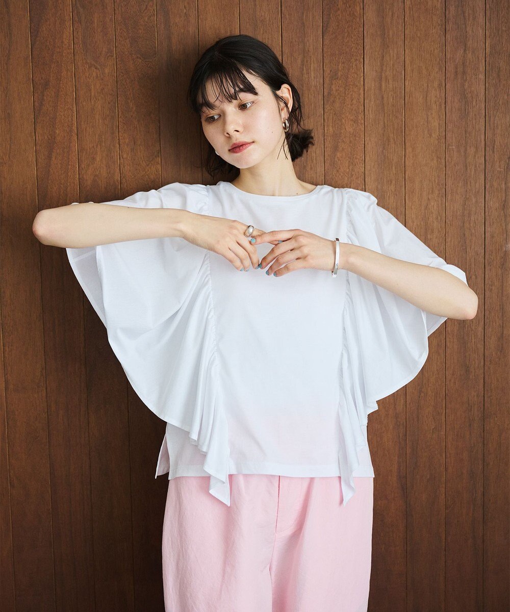 #Newans 【乾燥機可能/接触冷感】ラッフルフリルカットソー 