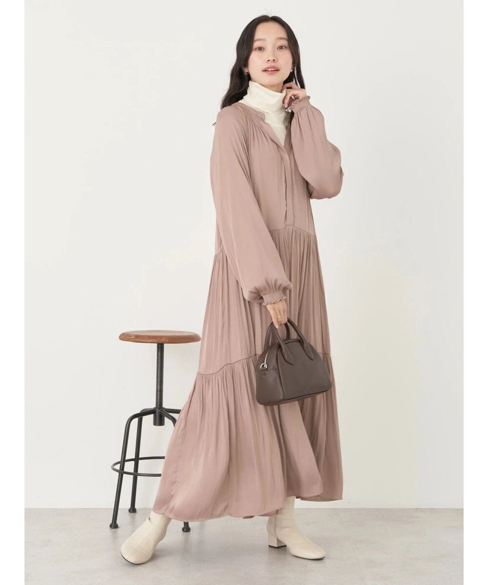 earth music&ecology サテンティアードワンピース 