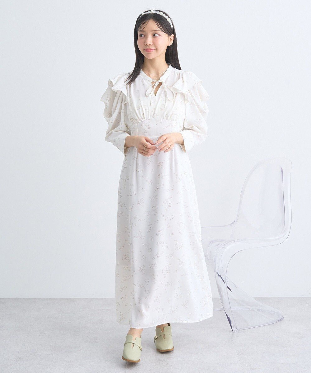 earth music&ecology ラッフルショルダーフラワーワンピース 