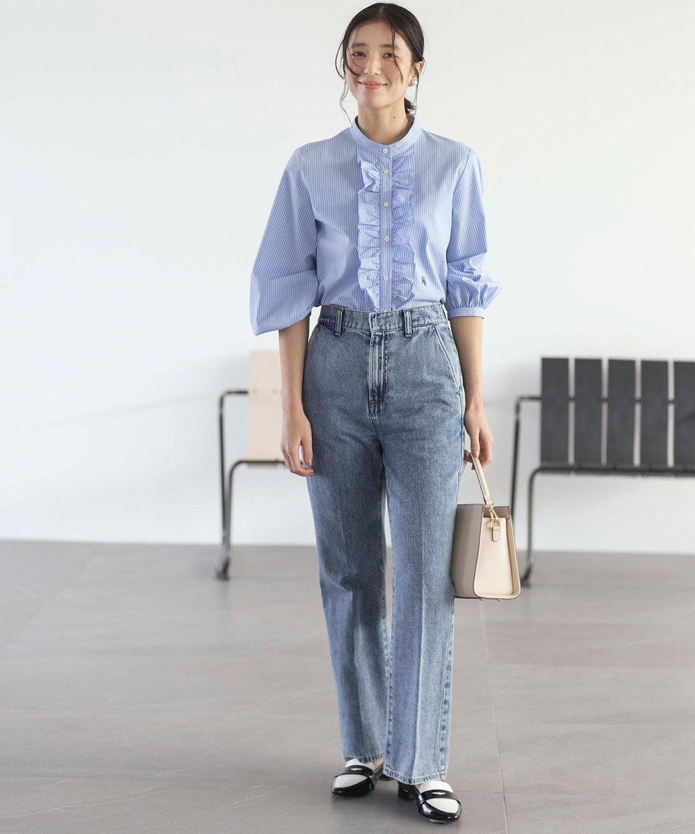 組曲 コンパクトシャーティング フリルブラウス 