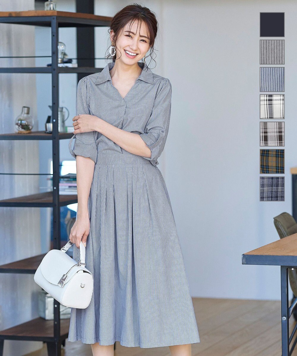 Tiaclasse L 【洗える】小顔効果も期待できるスキッパーシャツワンピース 