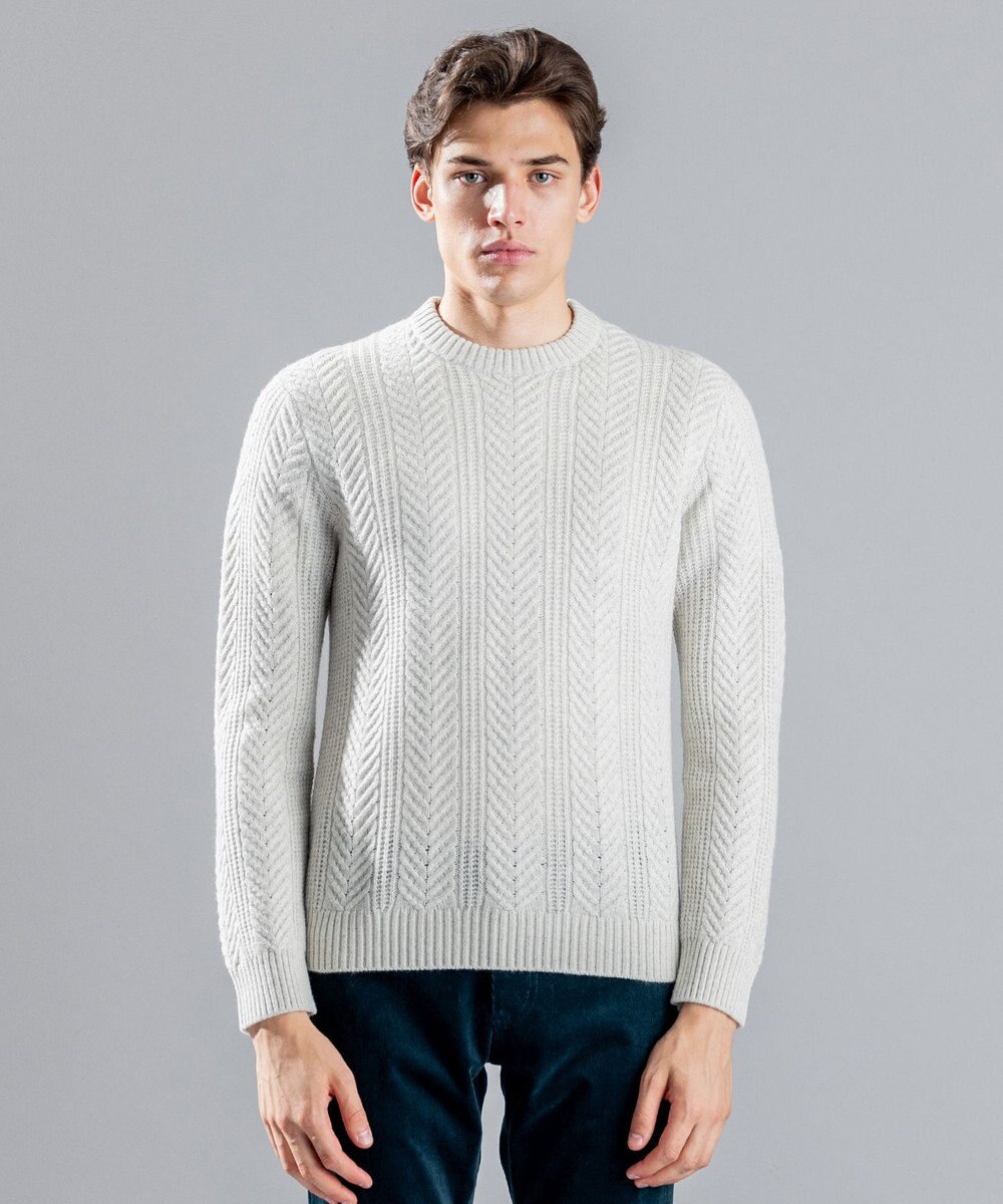 JOSEPH HOMME メランジヘリンボンストライプ　ケーブルニット 