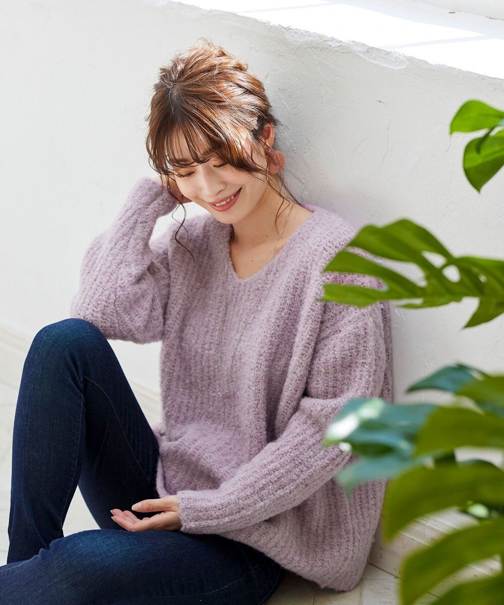 Tiaclasse L 【洗える】表情豊かなVネックMIX糸オーバーニット 