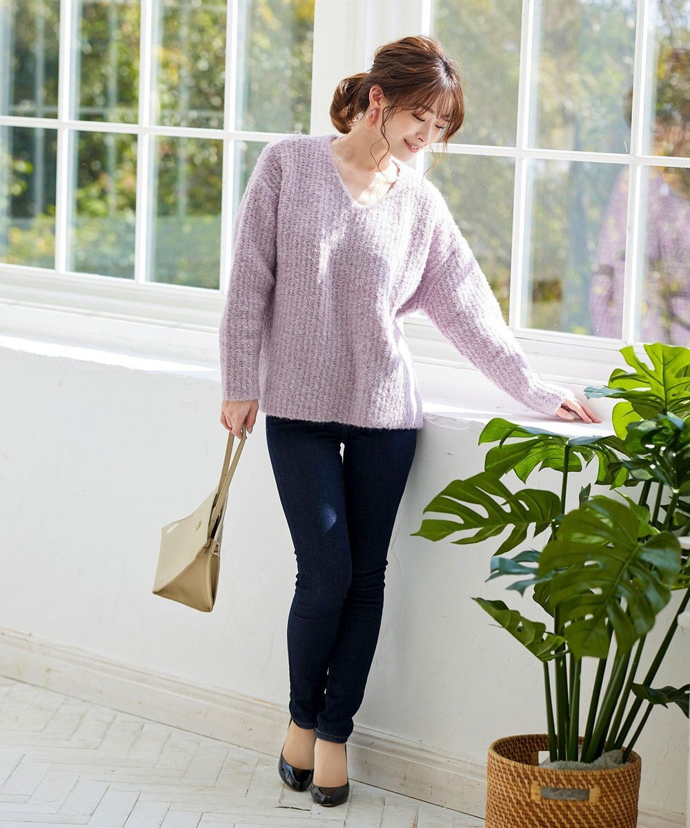 Tiaclasse L 【洗える】表情豊かなVネックMIX糸オーバーニット 