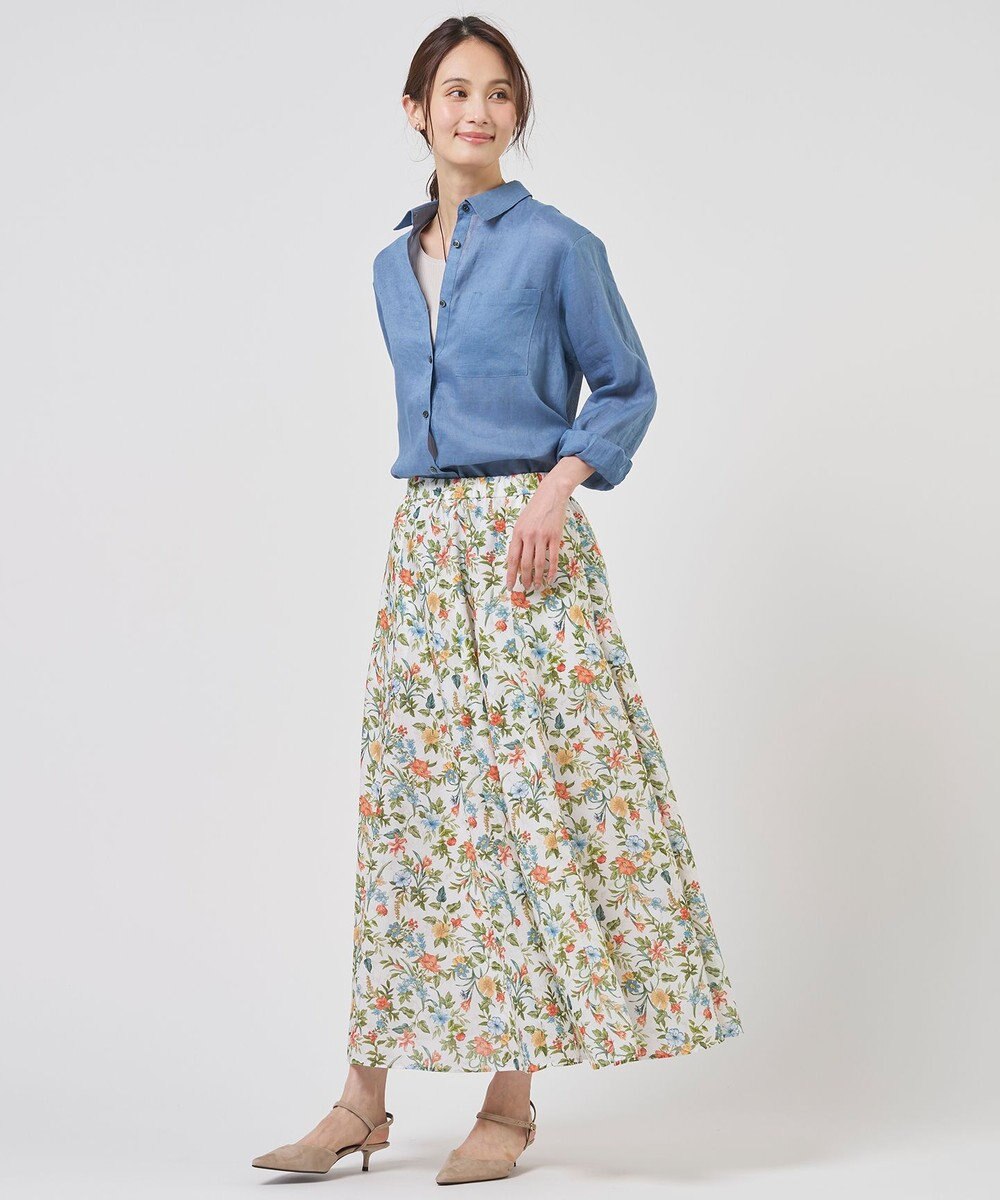 J.PRESS LADIES スパンボタニカル プリント ロング フレア スカート 