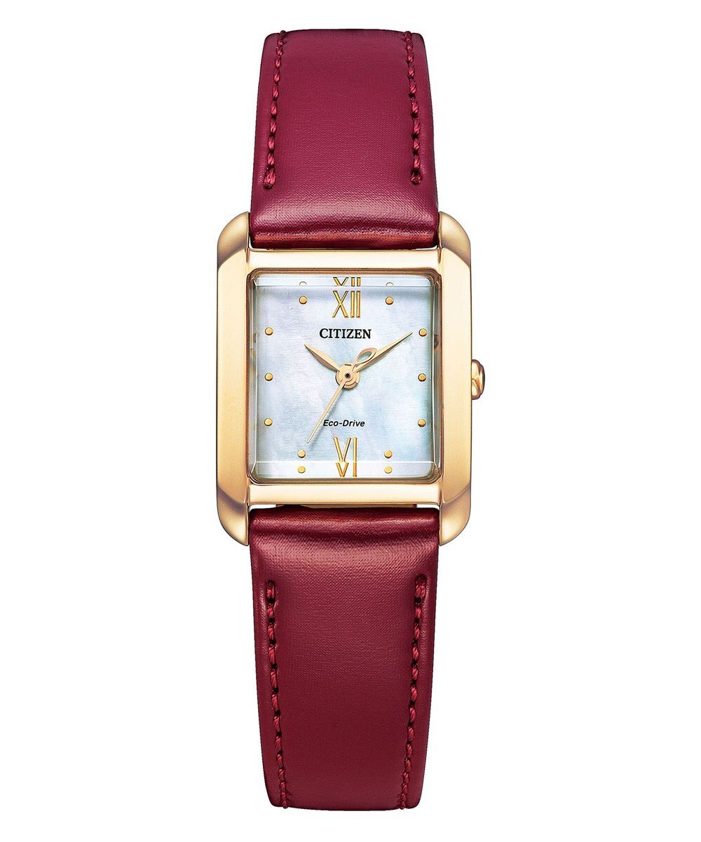 CITIZEN 【光発電エコ・ドライブ】ハンサムなスクエアケース 替えバンド付き ウォームゴールド レッド 