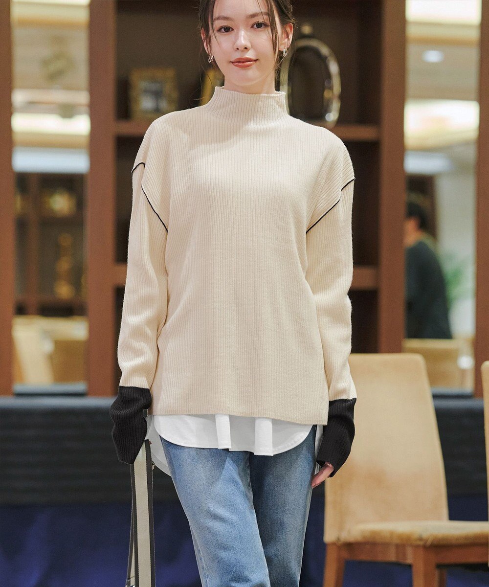 Tiaclasse 配色スリーブリブニットトップス 