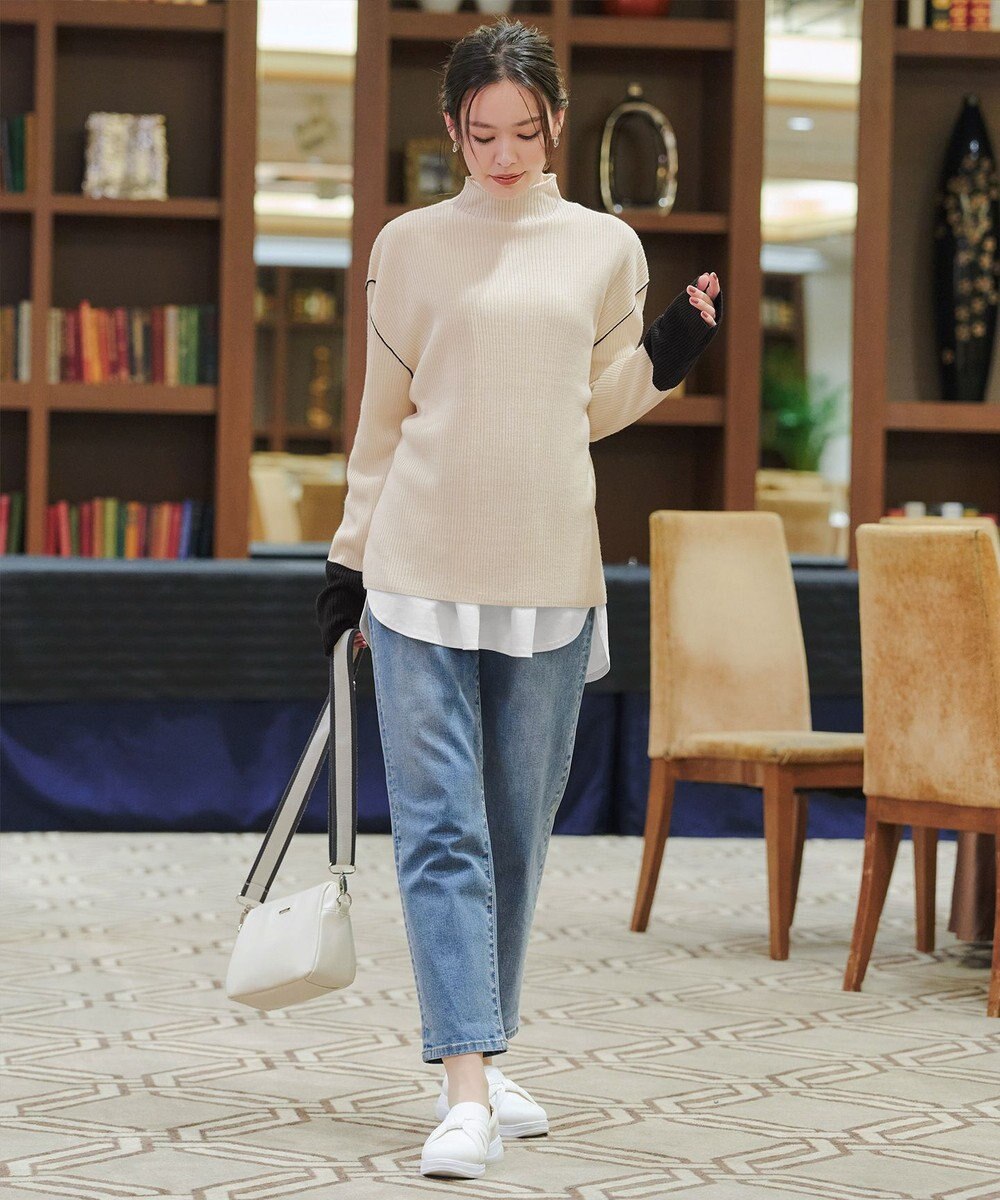 Tiaclasse 配色スリーブリブニットトップス 