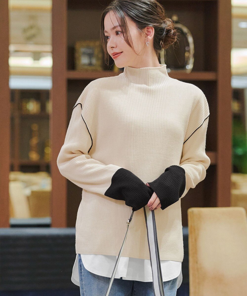 Tiaclasse 配色スリーブリブニットトップス 