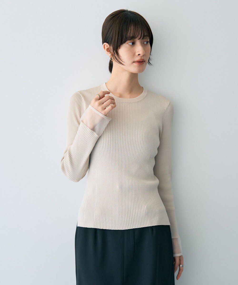 YECCA VECCA 袖口シアーリブニット 