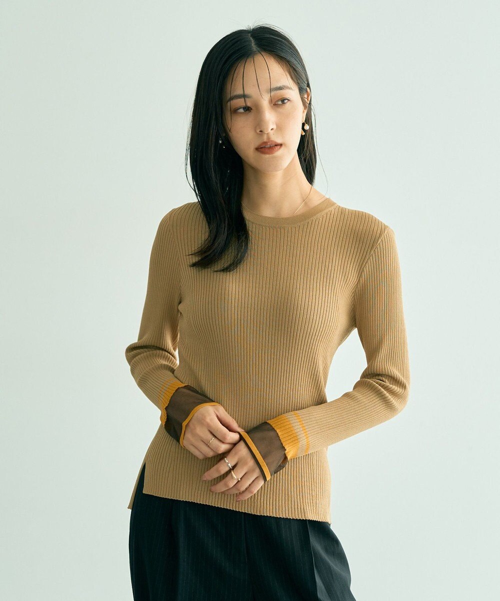 YECCA VECCA 袖口シアーリブニット 