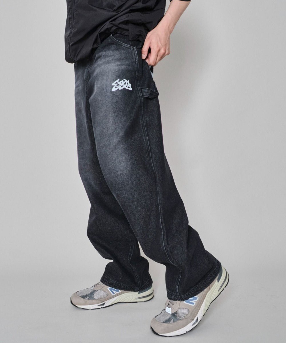 WEGO 【ウエスト紐で調整】イージーペインターグラフィックデニムパンツ 