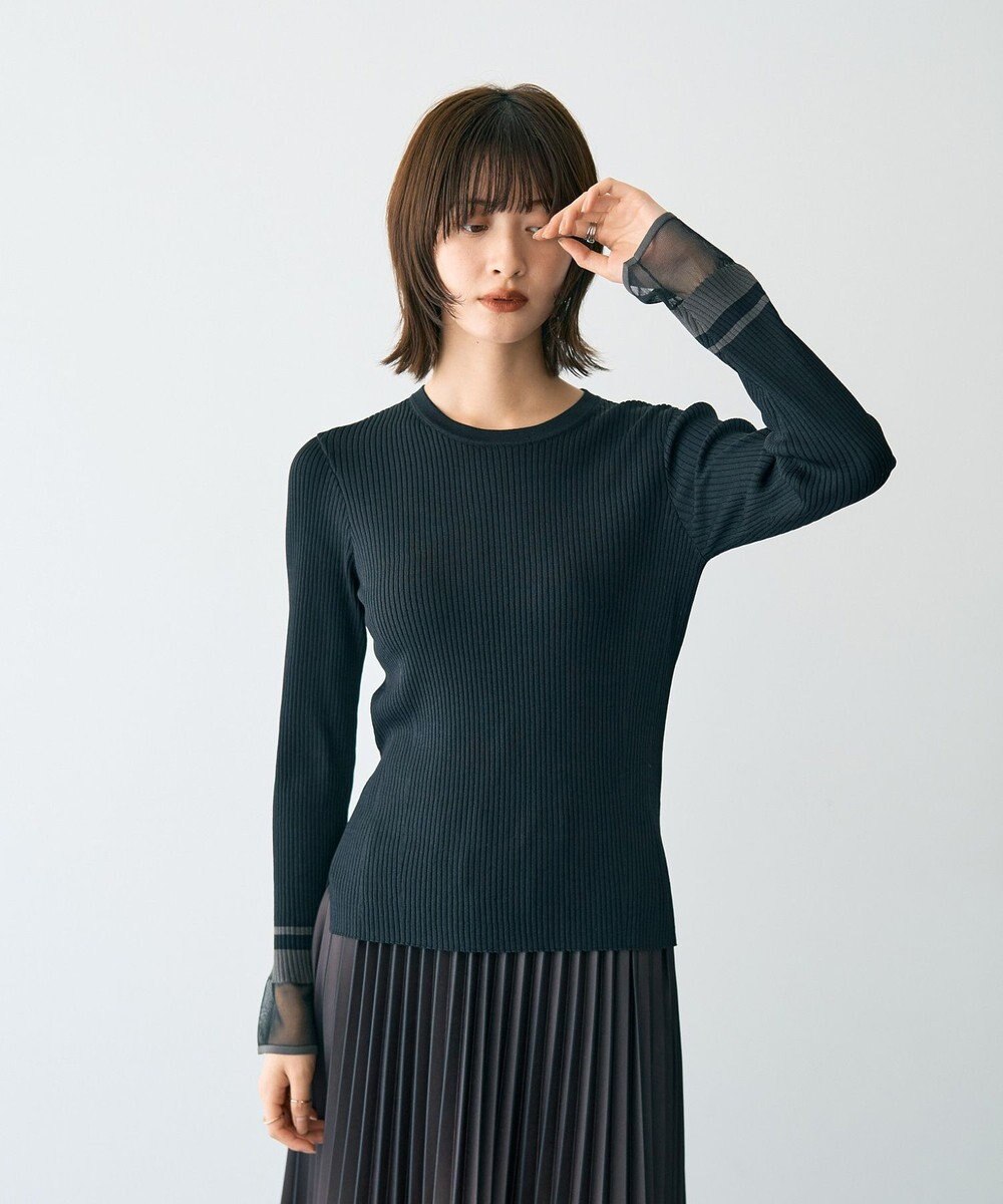 YECCA VECCA 袖口シアーリブニット 
