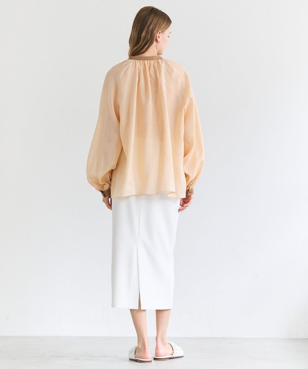 BEIGE， PAULINE / リネンヴィスコースフェイクレザー配色ブラウス 