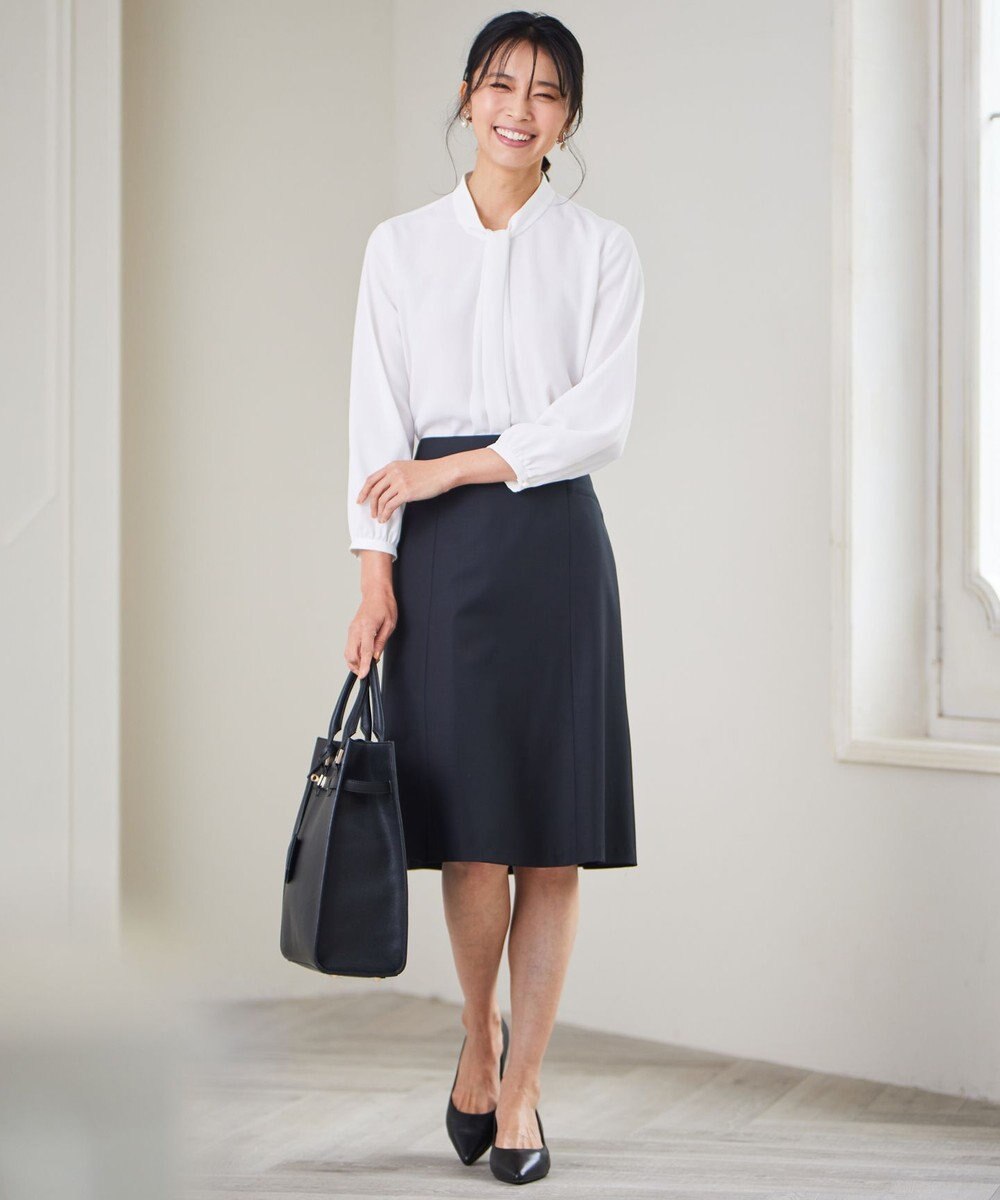 23区 L 【洗える】バックサテンアムンゼン ボウタイ付き ブラウス 