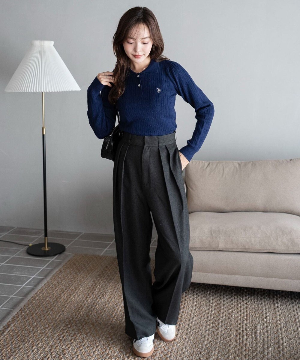 WEGO 【WEB限定/25年秋冬新作】別注USPOLOケーブルニットポロ 