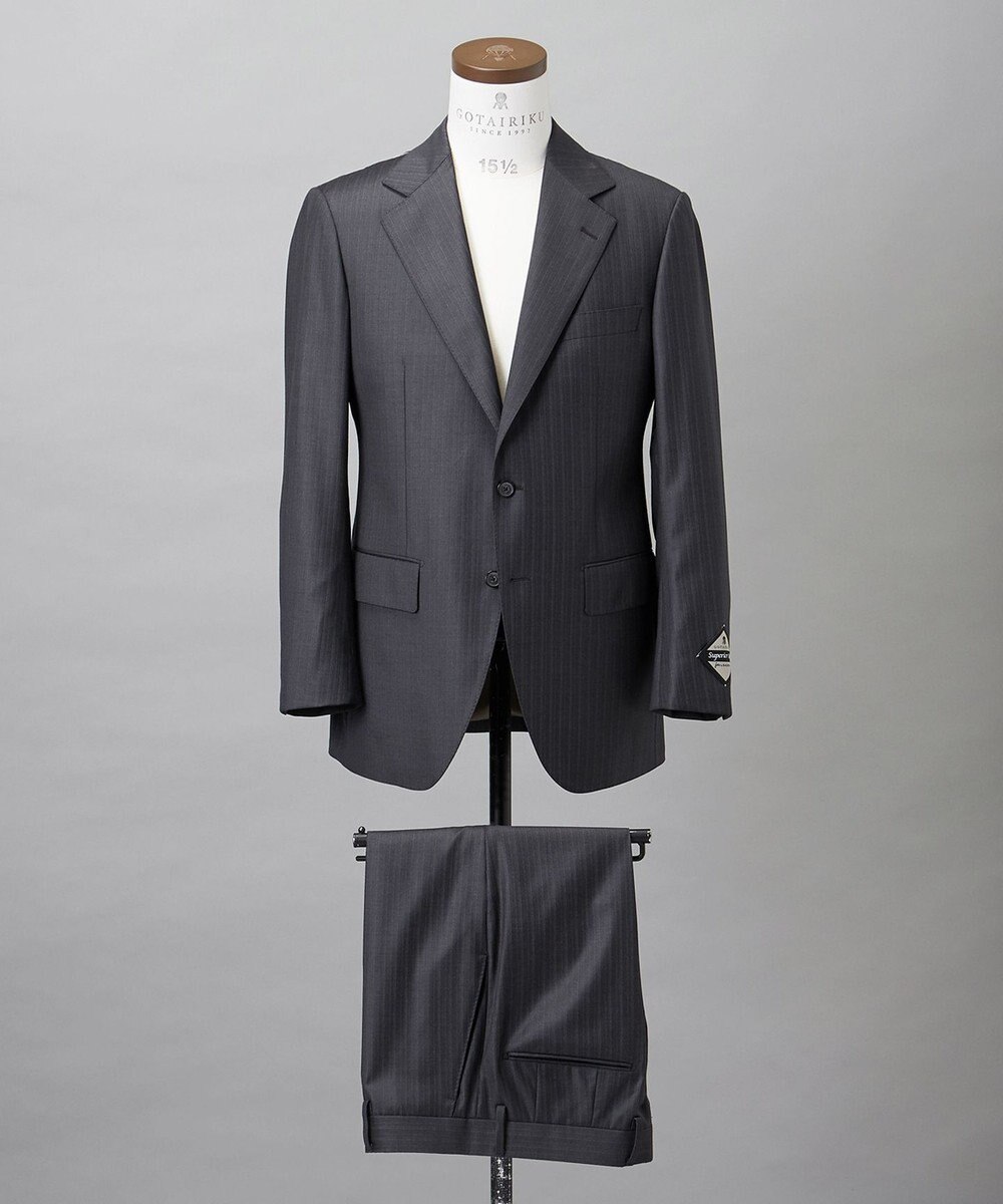 GOTAIRIKU シワになりにくい【御幸毛織/みゆきけおり】Superio160 スーツ_グレーストライプ 