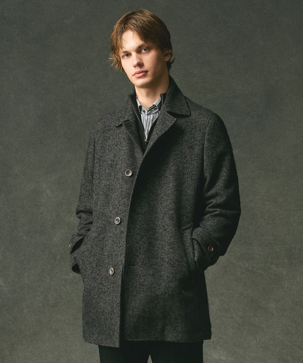 JOSEPH ABBOUD 【尾州産カシミヤブレンド素材/軽量】カシミヤブレンドアルパカヘリンボーン ステンカラーコート 