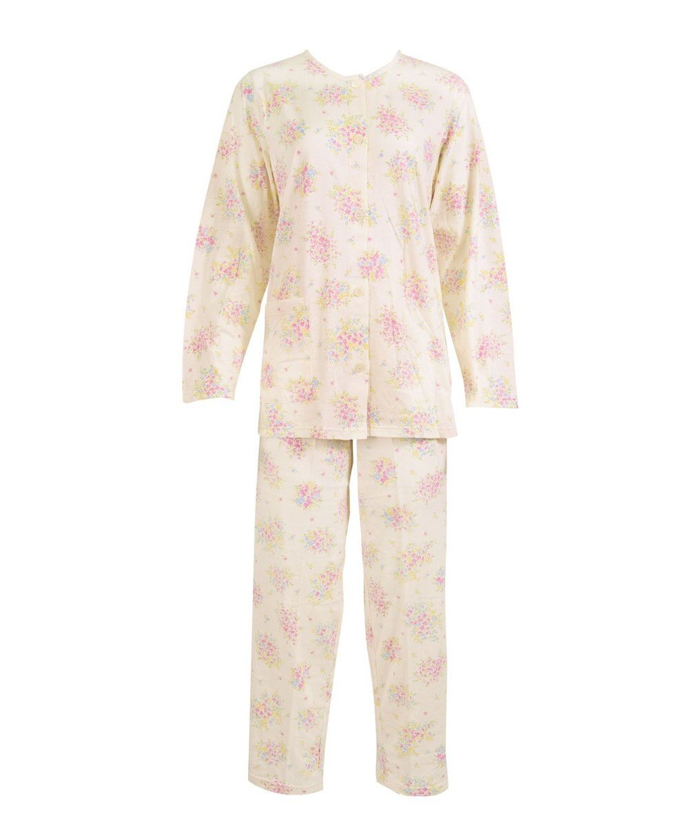 Wing 【数量限定　特別価格】 パジャマ 長袖 長ズボン 綿100% 天竺素材 やわらかな肌ざわり 前開きタイプ 丸首 花柄 EP5911 ウイング／ワコール 