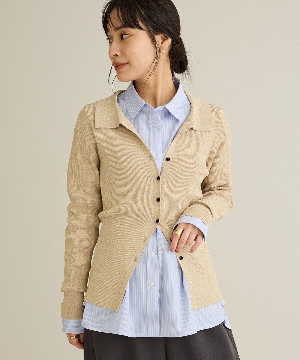 CRAFT STANDARD BOUTIQUE 襟付きコンパクトリブニットカーディガン 