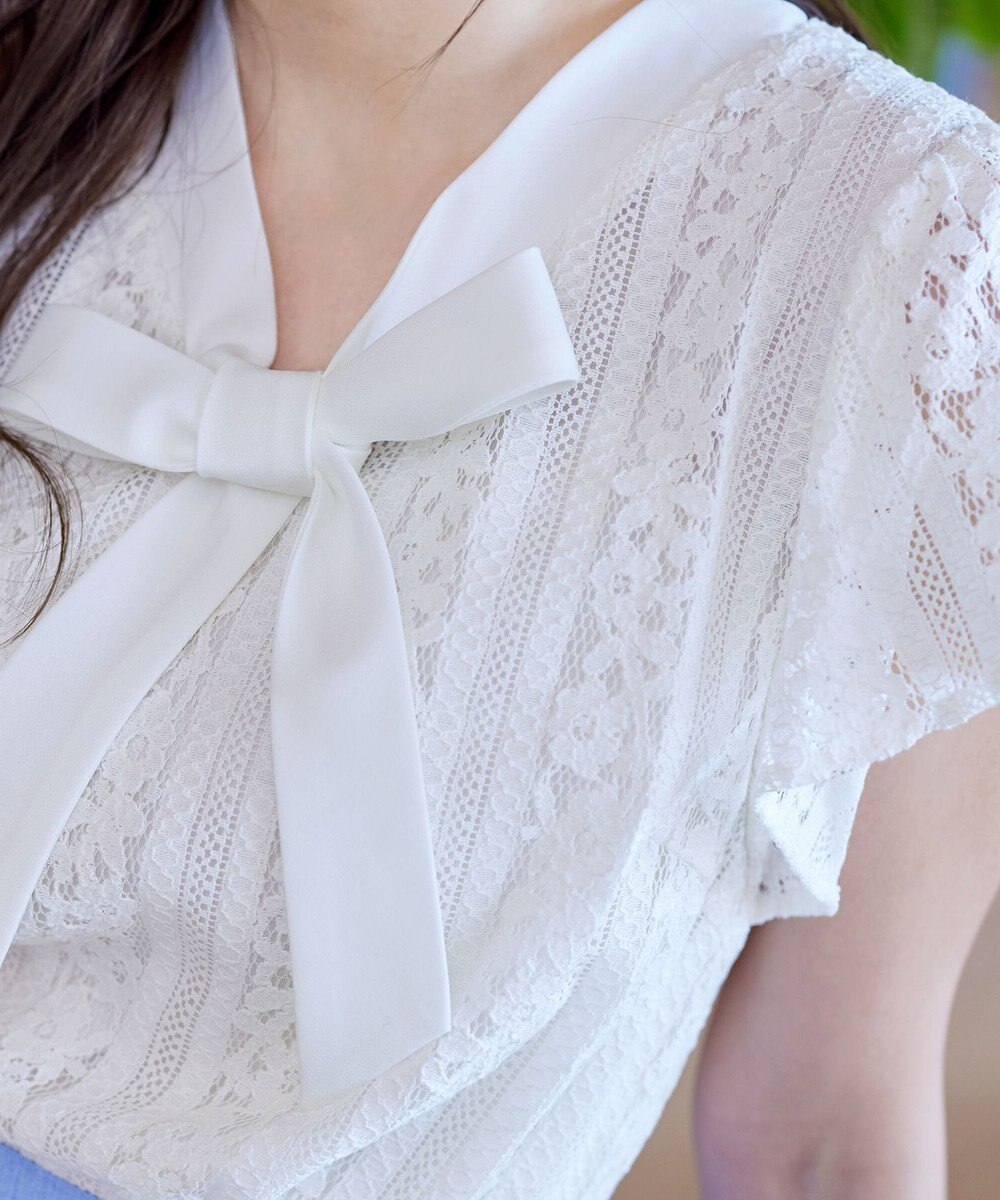 Tiaclasse 【洗える】幅広く活躍が期待できるボウタイレースブラウス 
