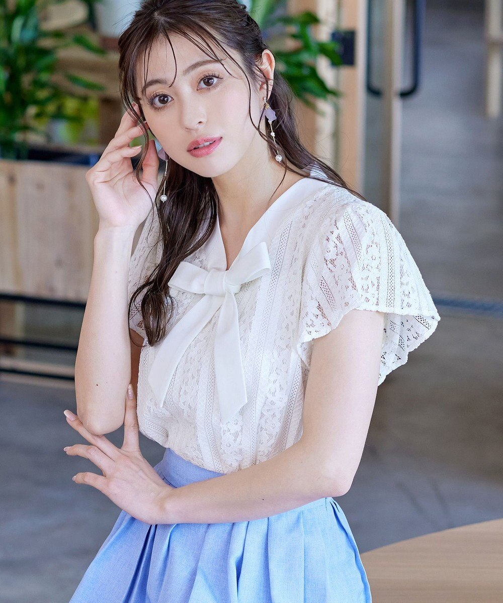 Tiaclasse 【洗える】幅広く活躍が期待できるボウタイレースブラウス 