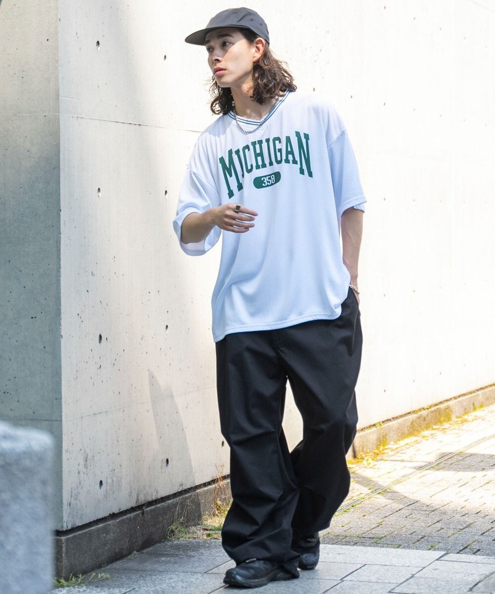 WEGO 【ユニセックス着用ITEM/2点セットネックレス付き/MLサイズ展開】アクセ付きラインリブメッシュプルオーバー 