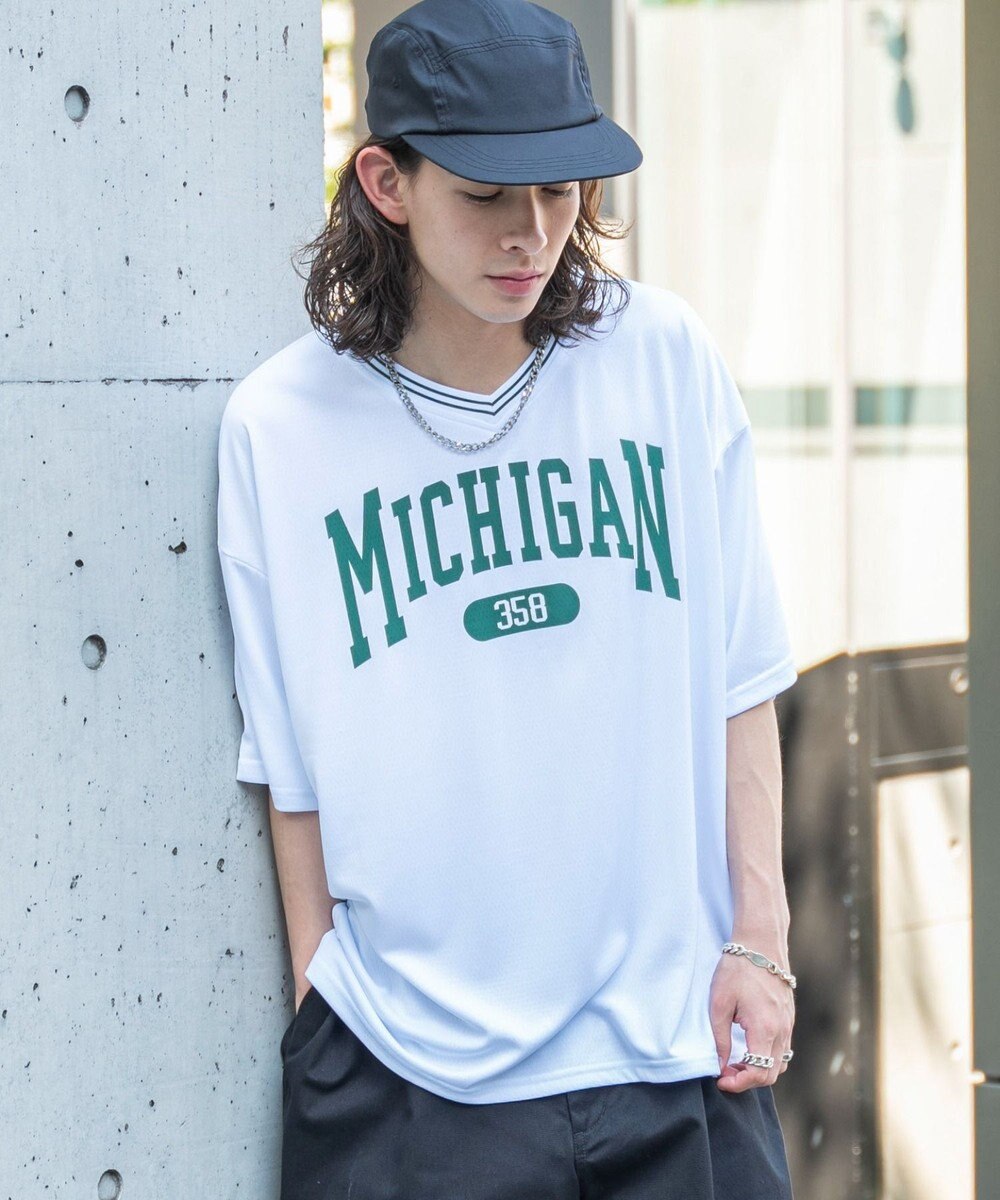 WEGO 【ユニセックス着用ITEM/2点セットネックレス付き/MLサイズ展開】アクセ付きラインリブメッシュプルオーバー 