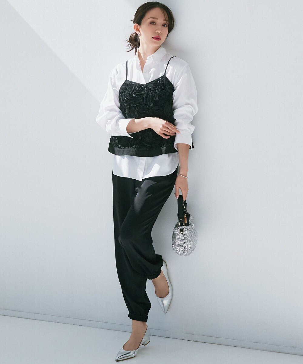 23区 【防シワ性/吸水速乾】ジョーゼットサテン ジョグパンツ 