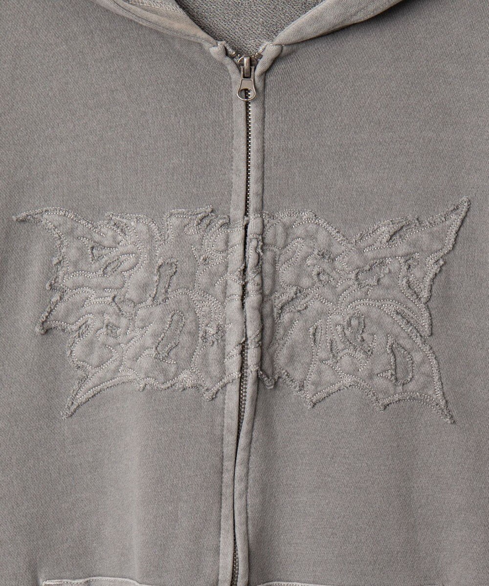 WEGO 【ユニセックス着用ITEM】ピグメントダメージアップリケZIPパーカー 