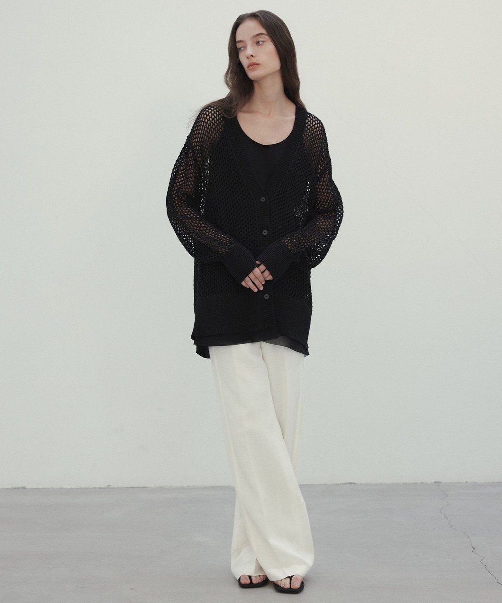 BEIGE， 【洗える】ALOE / コットンメッシュVネックミドル丈カーディガン 