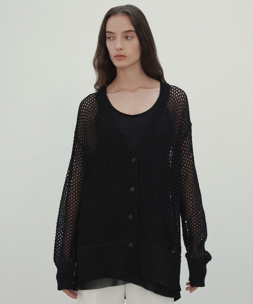 BEIGE， 【洗える】ALOE / コットンメッシュVネックミドル丈カーディガン 