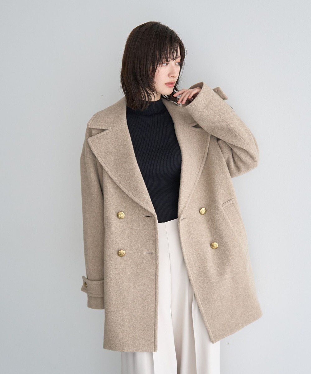 YECCA VECCA ウール混ミドル丈Pコート 