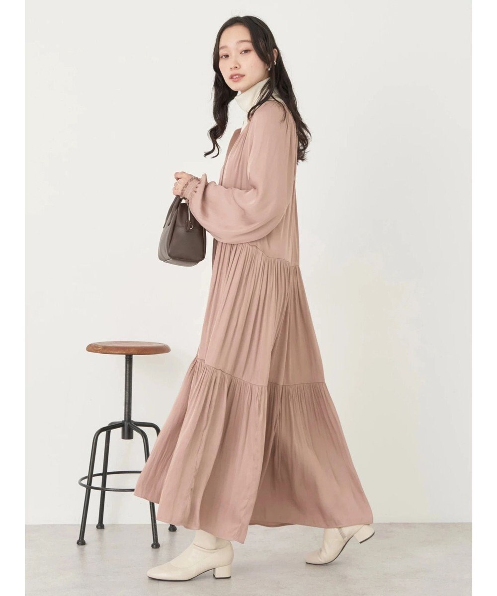 earth music&ecology サテンティアードワンピース 