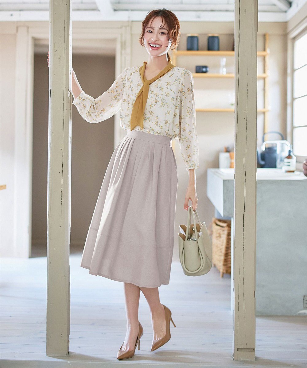 Tiaclasse 【選べる丈】麻調タックフレアスカート 