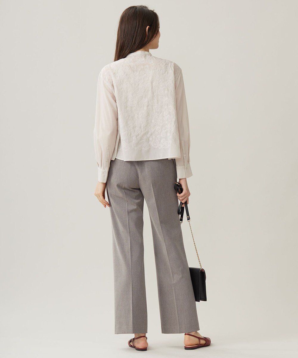 自由区 L 【洗える】シアーエンブロイダリークロップド丈 ブラウス 