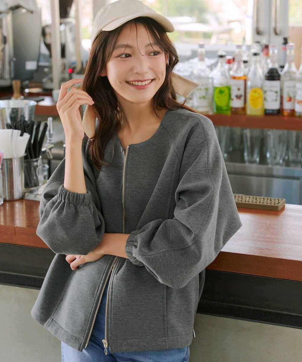 Tiaclasse ダンボールポンチノーカラーブルゾン 